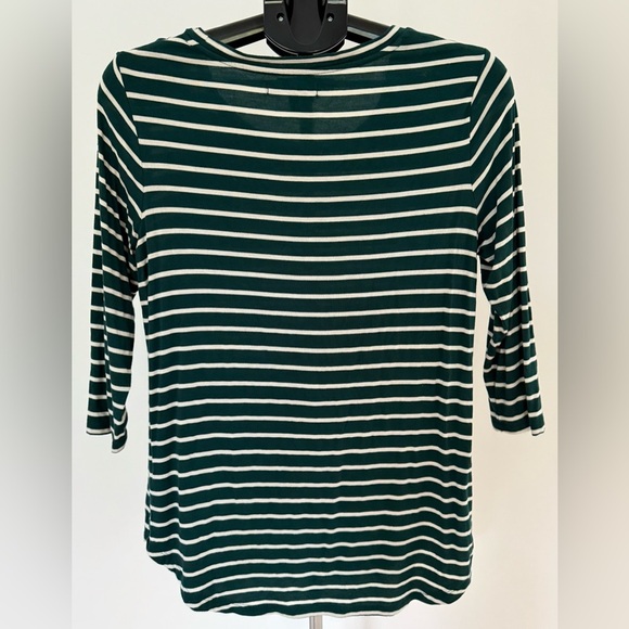 Olivia Sky | Teal & Cream Stripe 3/4 Sleeve Tee | Size M - Picture 2 of 3